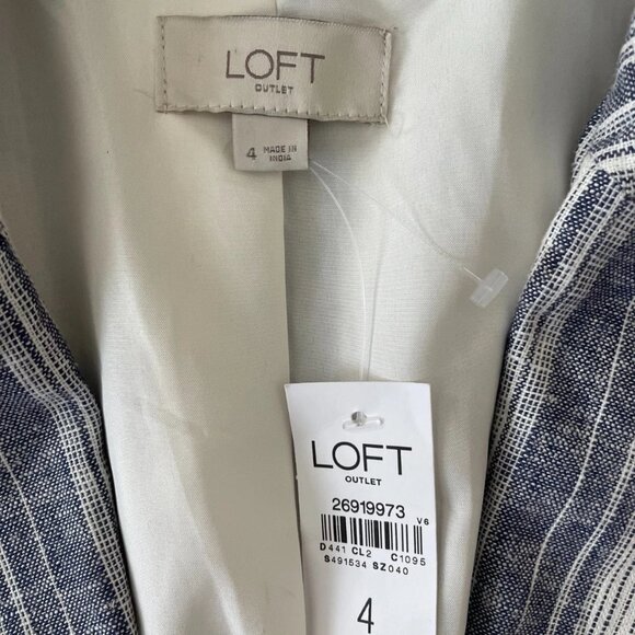 NWT Loft Outlet Womens Blue& White Striped Long Sleeve Pant Suit Blazer Size 4 - Picture 3 of 8